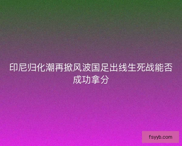 印尼归化潮再掀风波国足出线生死战能否成功拿分